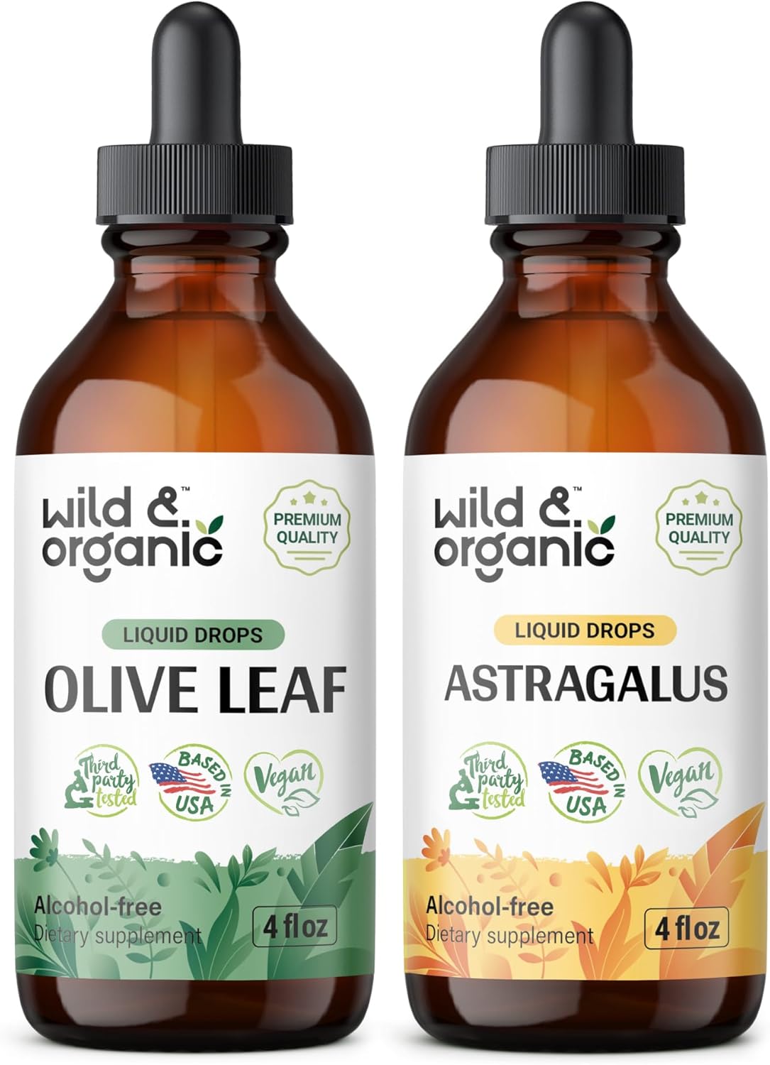 Wild & Organic Olive Leaf and Astragalus Tincture Bundle - 4 fl oz each