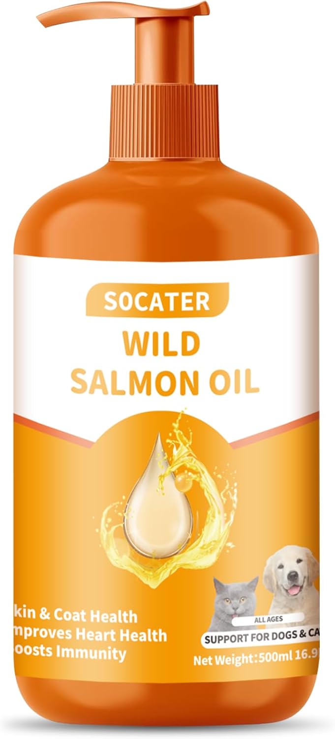 Wild Salmon Oil Omega 3 Supplement for Cats and Dogs - Skin, Coat, Joint, and Cognitive Health - 16oz