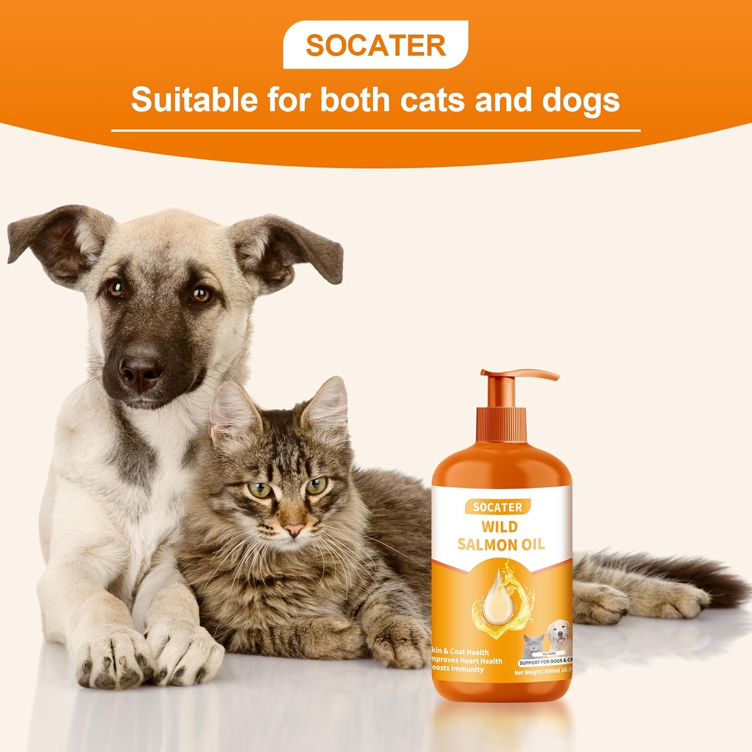 Wild Salmon Oil Omega 3 Supplement for Cats and Dogs - Skin, Coat, Joint, and Cognitive Health - 16oz