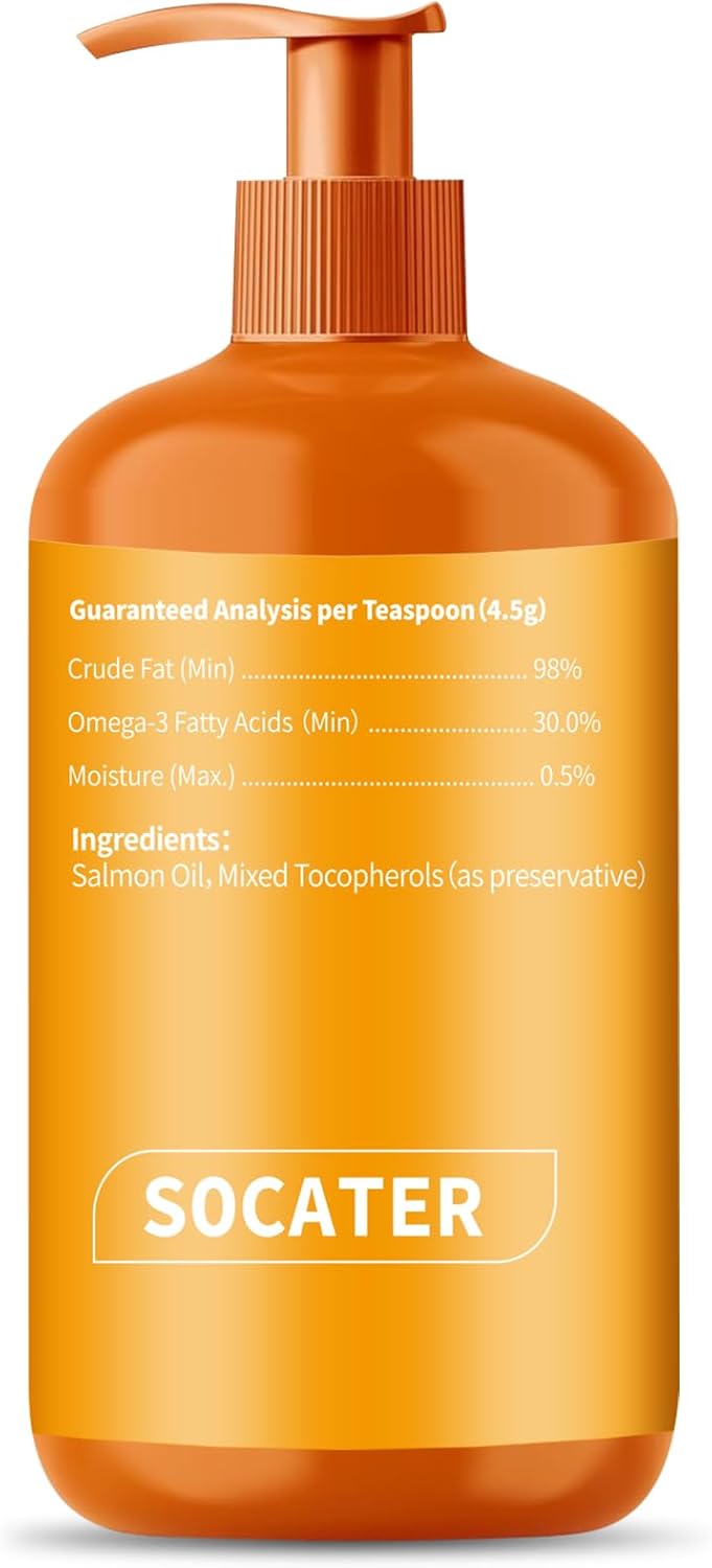 Wild Salmon Oil Omega 3 Supplement for Cats and Dogs - Skin, Coat, Joint, and Cognitive Health - 16oz