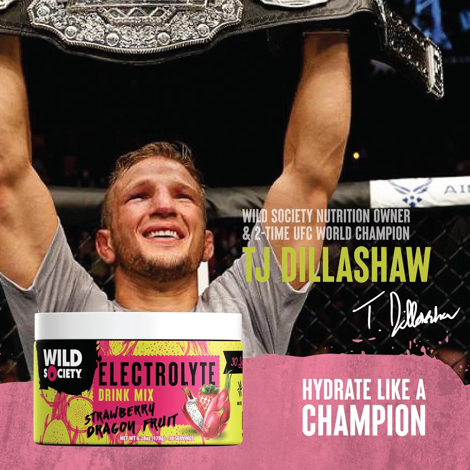 Wild Society Strawberry Dragon Fruit Electrolyte Powder Drink Mix - Premium Zero Sugar, 3x Absorption Magnesium Glycinate, Low Calorie Hydration - 30 Servings