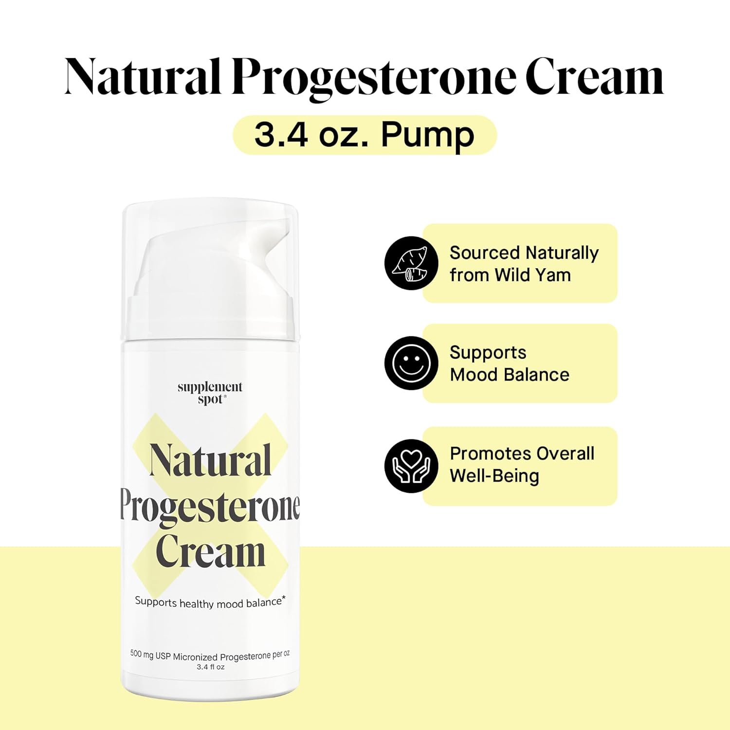 Wild Yam Progesterone Cream for Menopause Relief & Hormone Balance - Natural Micronized Bioidentical Formula (3.4 oz)