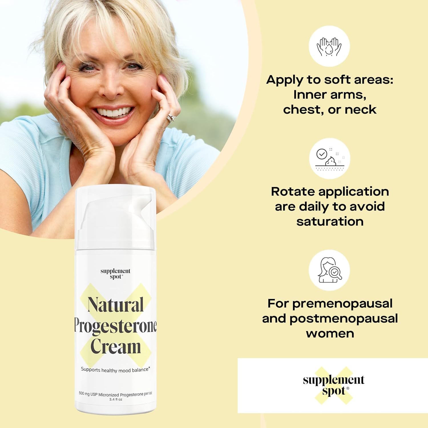 Wild Yam Progesterone Cream for Menopause Relief & Hormone Balance - Natural Micronized Bioidentical Formula (3.4 oz)