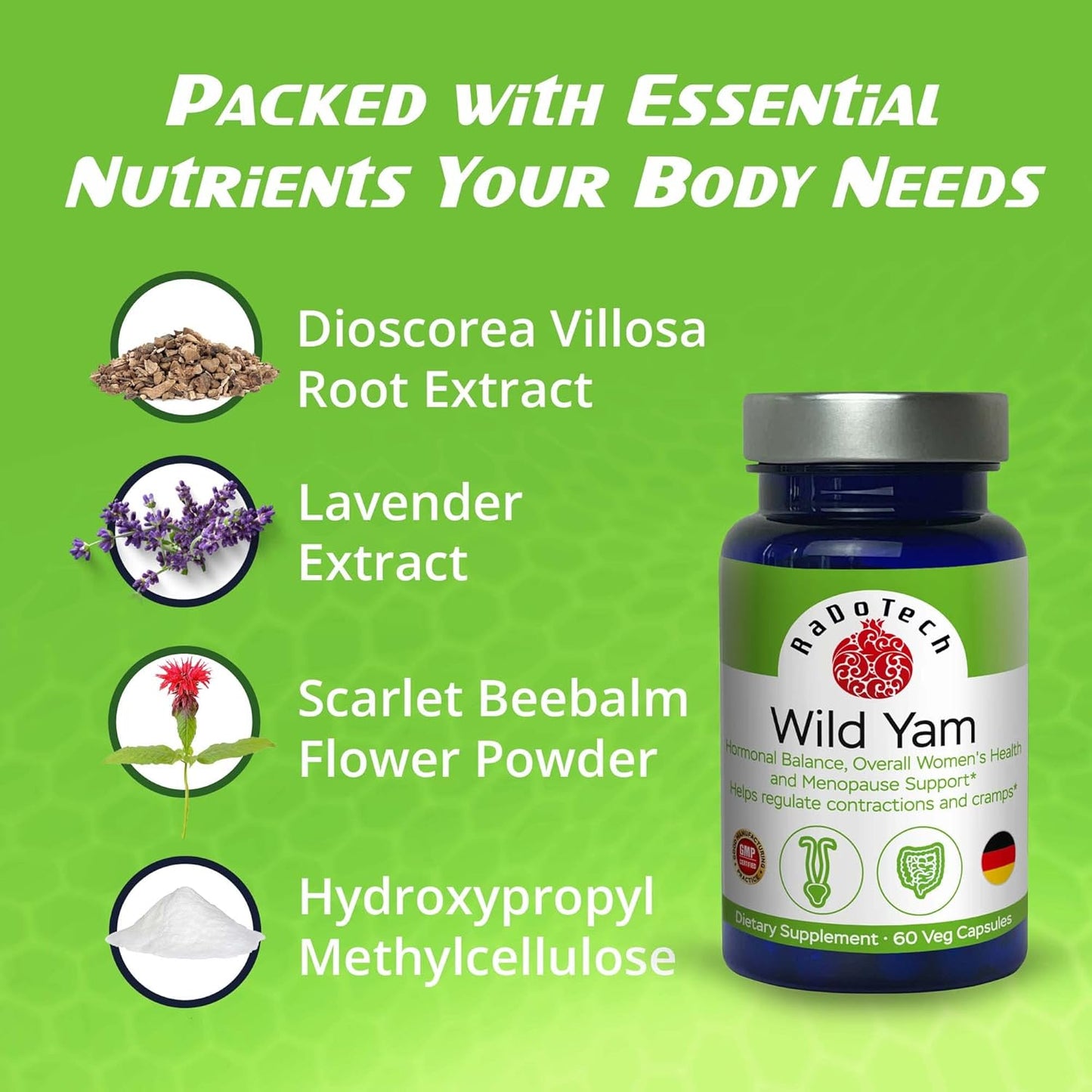 Wild Yam Root Capsules for Menopause Support and Hormone Balance - 60 Veg Capsules