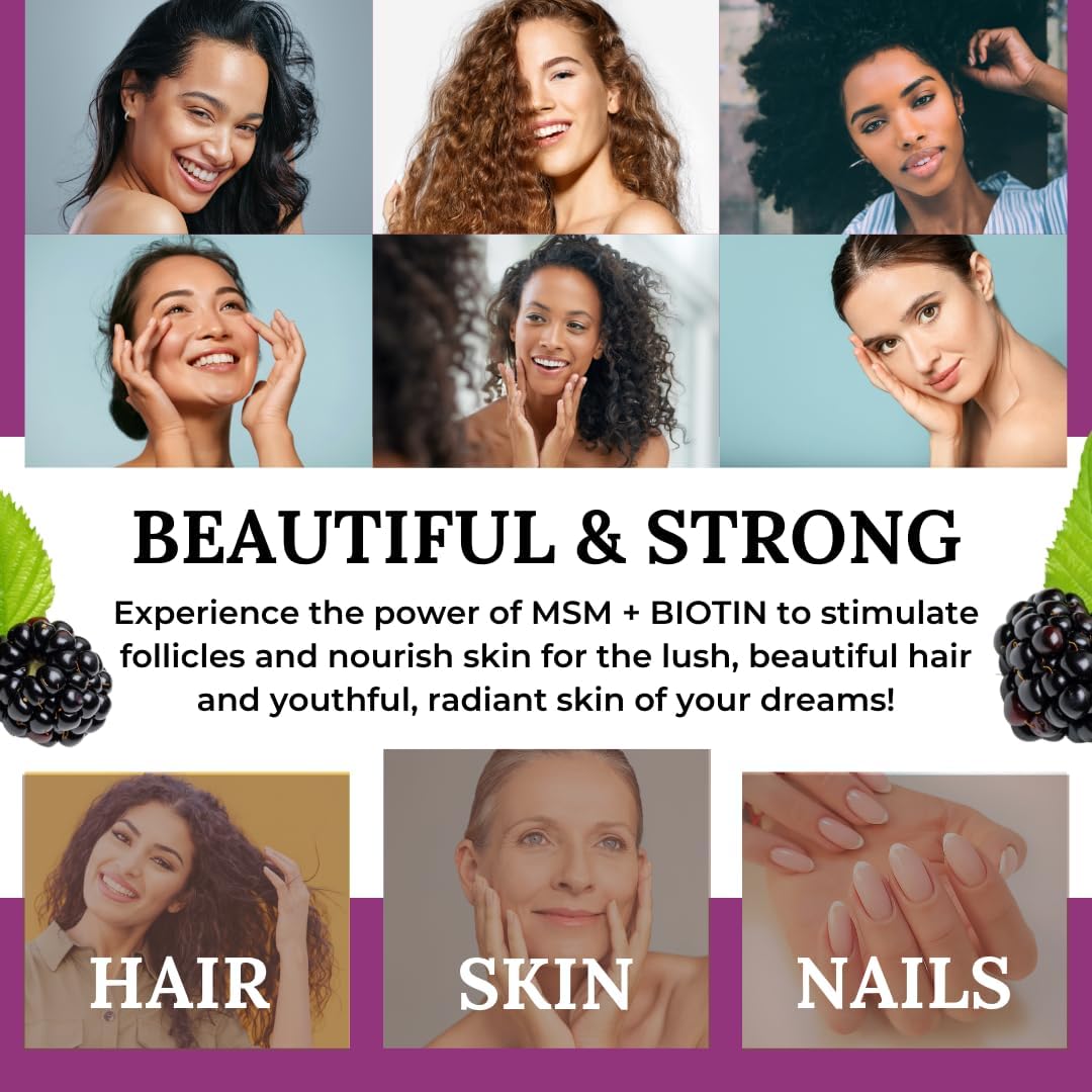 Wildberry Hair Growth Powder with MSM, Biotin, and Vitamin C - Hair Volume and Strength Supplement for Women and Men - Gluten-Free - 30 Servings