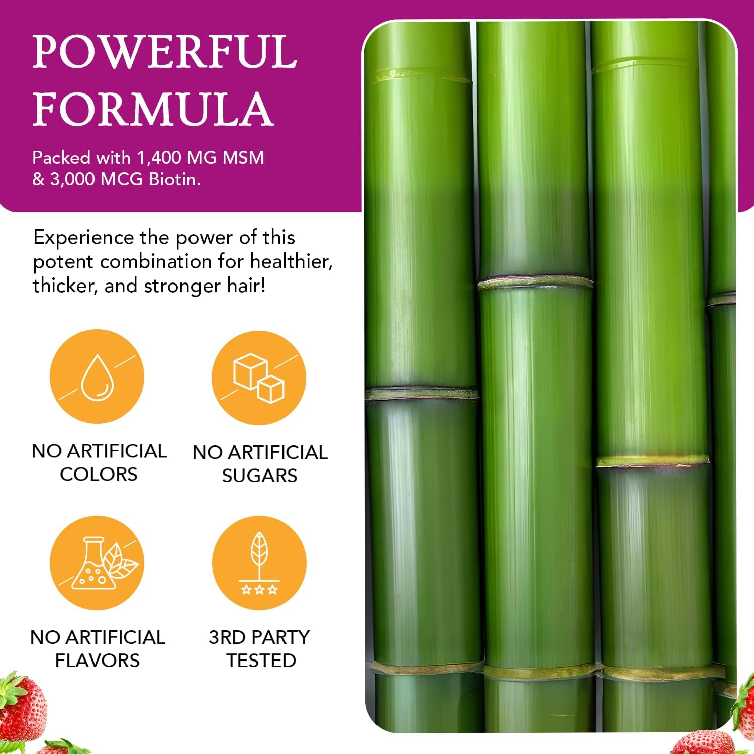 Wildberry Hair Growth Powder with MSM, Biotin, and Vitamin C - Hair Volume and Strength Supplement for Women and Men - Gluten-Free - 30 Servings