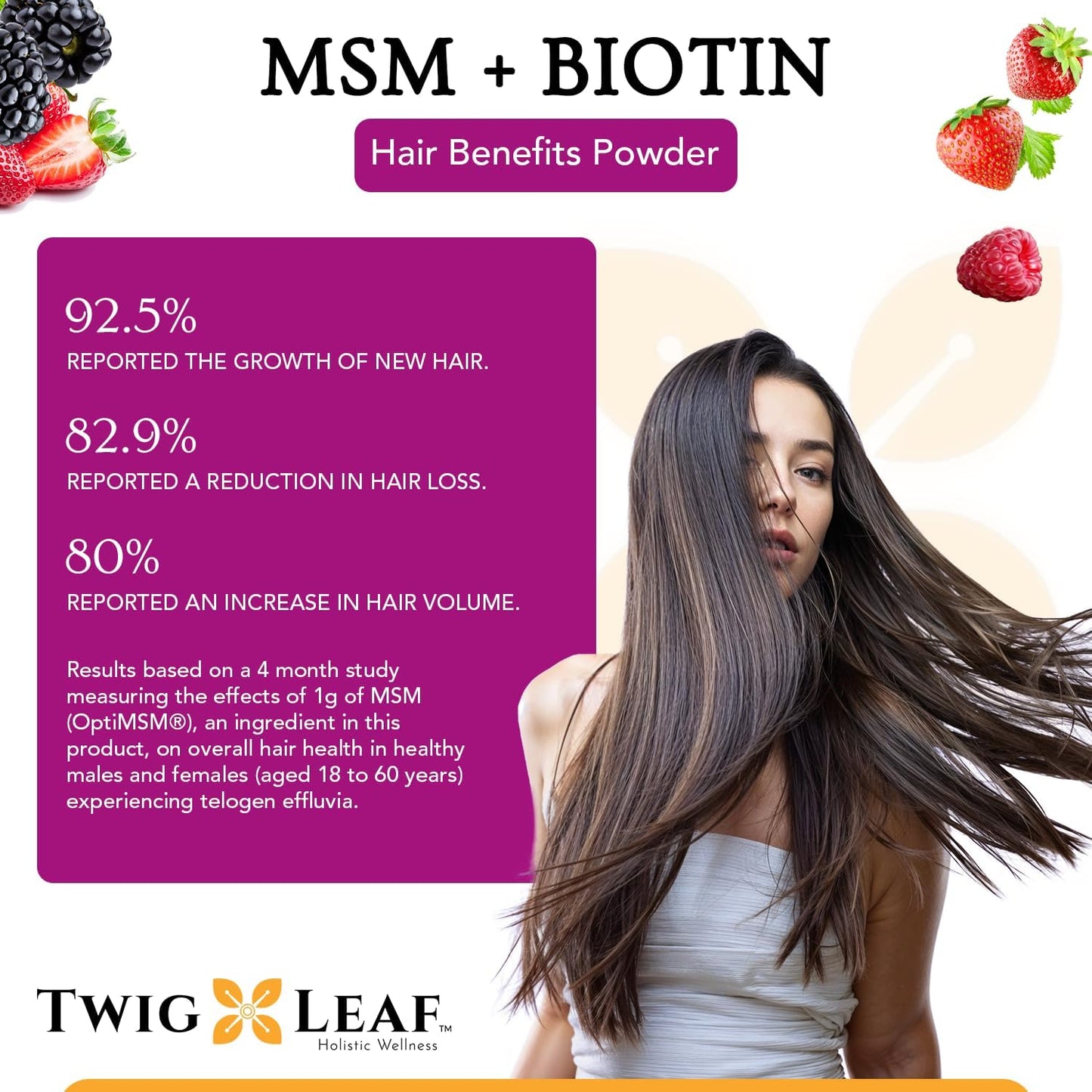 Wildberry Hair Growth Powder with MSM, Biotin, and Vitamin C - Hair Volume and Strength Supplement for Women and Men - Gluten-Free - 30 Servings