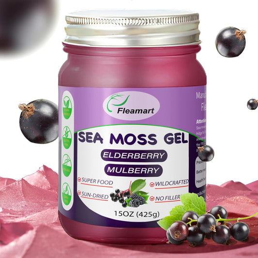 Wildcrafted Elderberry Flavor Sea Moss Gel - 15 OZ | Organic Raw Non-GMO Irish Sea Moss Gel for Thyroid & Digestive Support