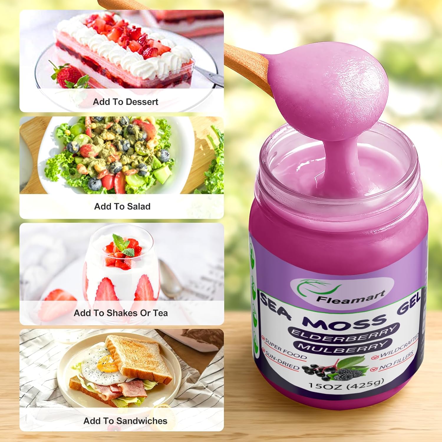 Wildcrafted Elderberry Flavor Sea Moss Gel - 15 OZ | Organic Raw Non-GMO Irish Sea Moss Gel for Thyroid & Digestive Support