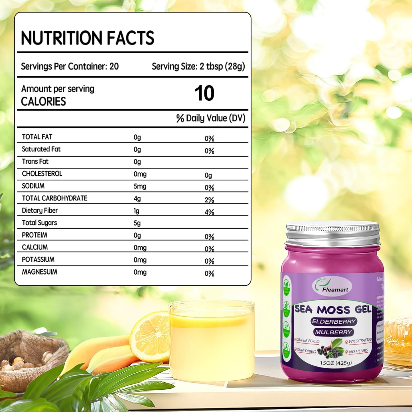 Wildcrafted Elderberry Flavor Sea Moss Gel - 15 OZ | Organic Raw Non-GMO Irish Sea Moss Gel for Thyroid & Digestive Support