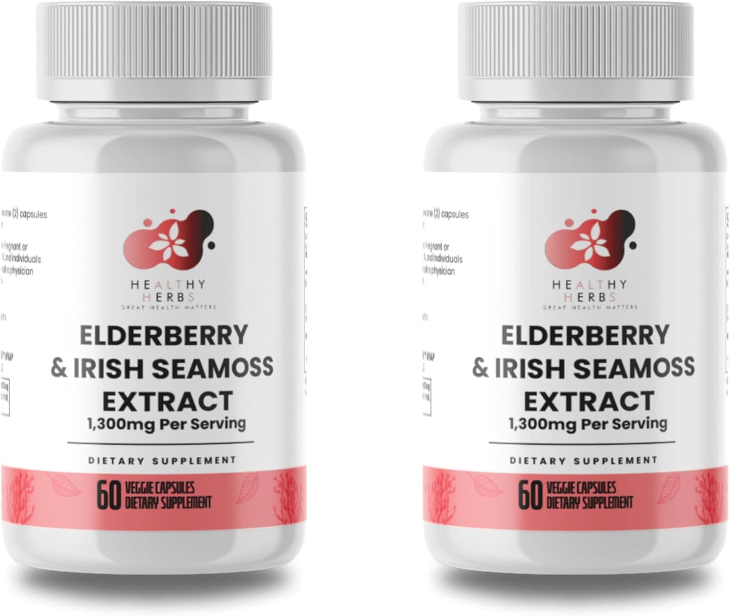 Wildcrafted Elderberry Sea Moss Capsules - 2600mg Irish Sea Moss + Elderberry Essentials Blend - US-Made, Vegan, Non-GMO - Easy-Swallow - 2 Pack
