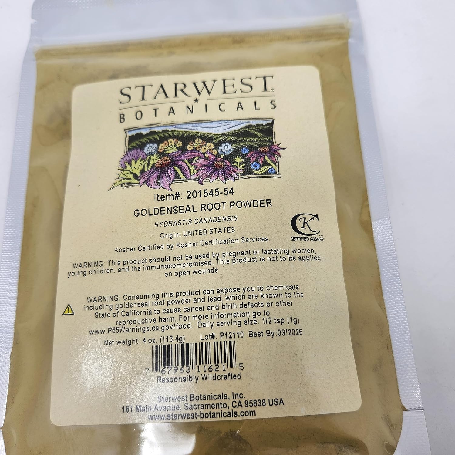 Wildcrafted Goldenseal Root Powder - 4 Oz (113 G) - Premium Quality by Starwest Botanicals