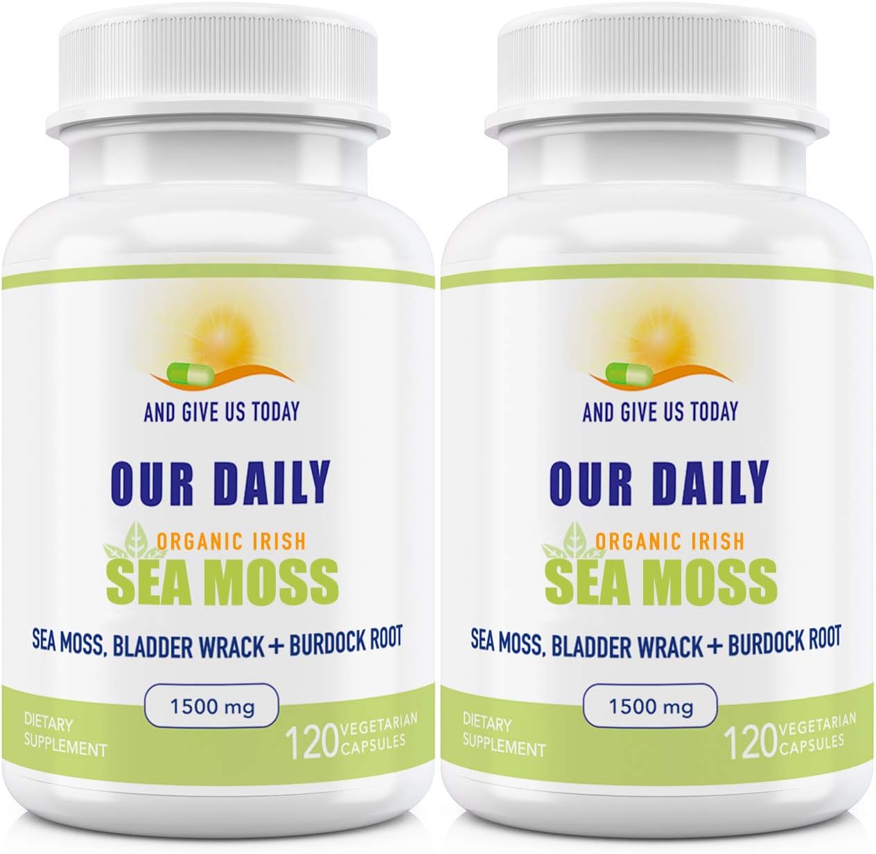 Wildcrafted Irish Sea Moss Bladderwrack & Burdock Root Capsules - 1500mg (2 Pack) - Immune, Gut Health & Thyroid Support - 240 Vegetarian Capsules