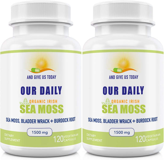 Wildcrafted Irish Sea Moss Bladderwrack & Burdock Root Capsules - 1500mg (2 Pack) - Immune, Gut Health & Thyroid Support - 240 Vegetarian Capsules