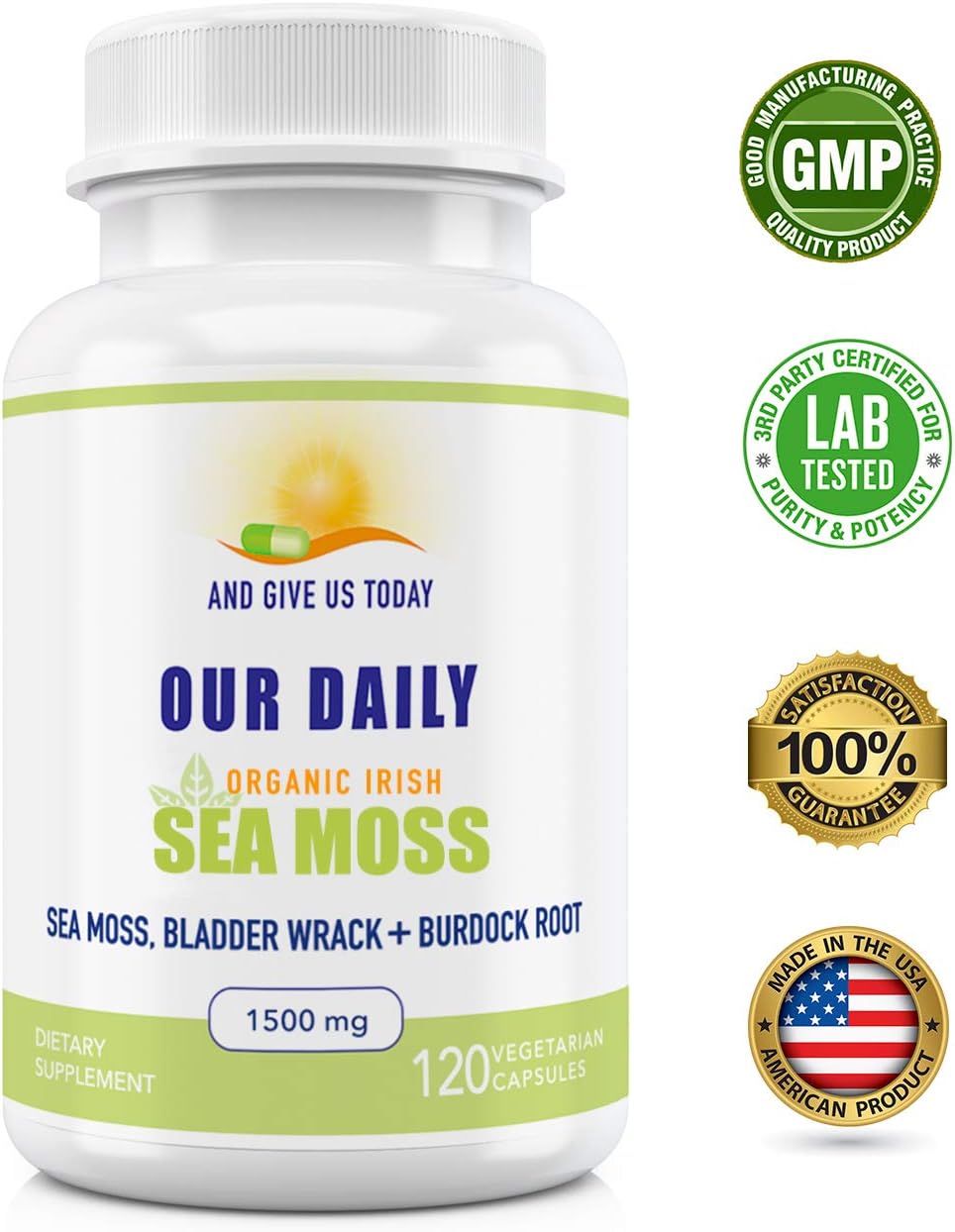 Wildcrafted Irish Sea Moss Bladderwrack & Burdock Root Capsules - 1500mg (2 Pack) - Immune, Gut Health & Thyroid Support - 240 Vegetarian Capsules
