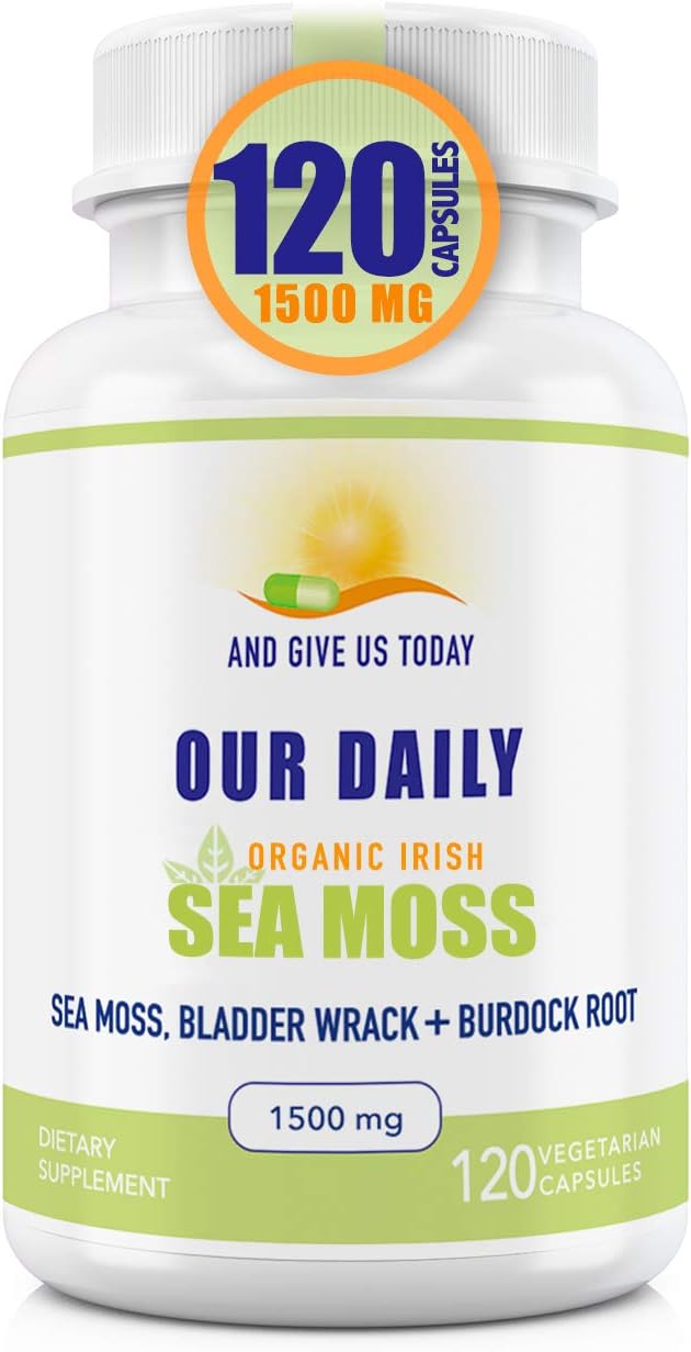 Wildcrafted Irish Sea Moss Bladderwrack & Burdock Root Capsules - 1500mg (2 Pack) - Immune, Gut Health & Thyroid Support - 240 Vegetarian Capsules