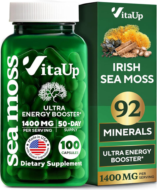 Wildcrafted Irish Sea Moss Capsules with Burdock Root & Bladderwrack - 100 Vegan Pills for Hair, Skin, Immune & Energy Support - USA Made SeaMoss Capsules