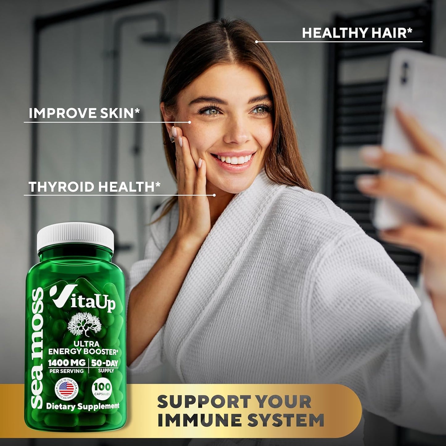 Wildcrafted Irish Sea Moss Capsules with Burdock Root & Bladderwrack - 100 Vegan Pills for Hair, Skin, Immune & Energy Support - USA Made SeaMoss Capsules