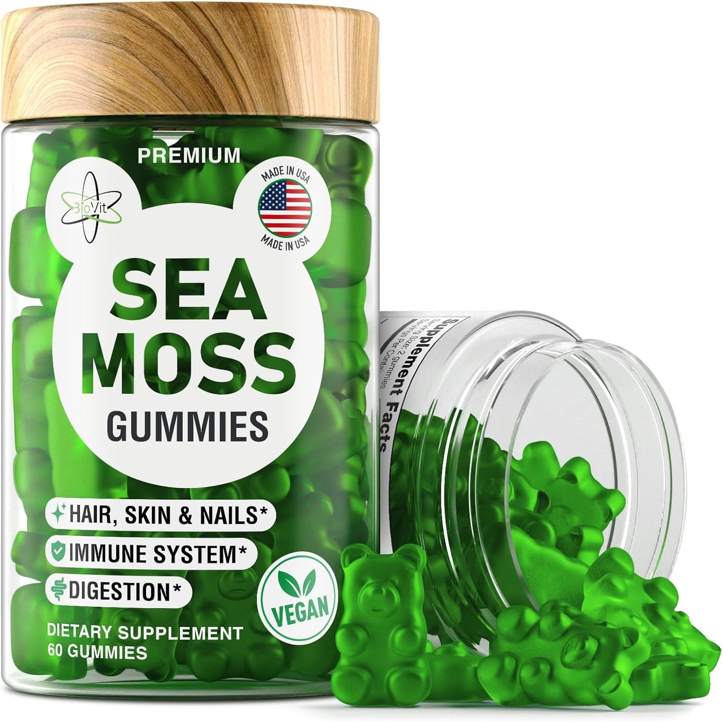 Wildcrafted Irish Sea Moss Gummies with Bladderwrack & Burdock Root Extract - 60 Vegan Sea Moss Gel Gummies for Adults & Kids