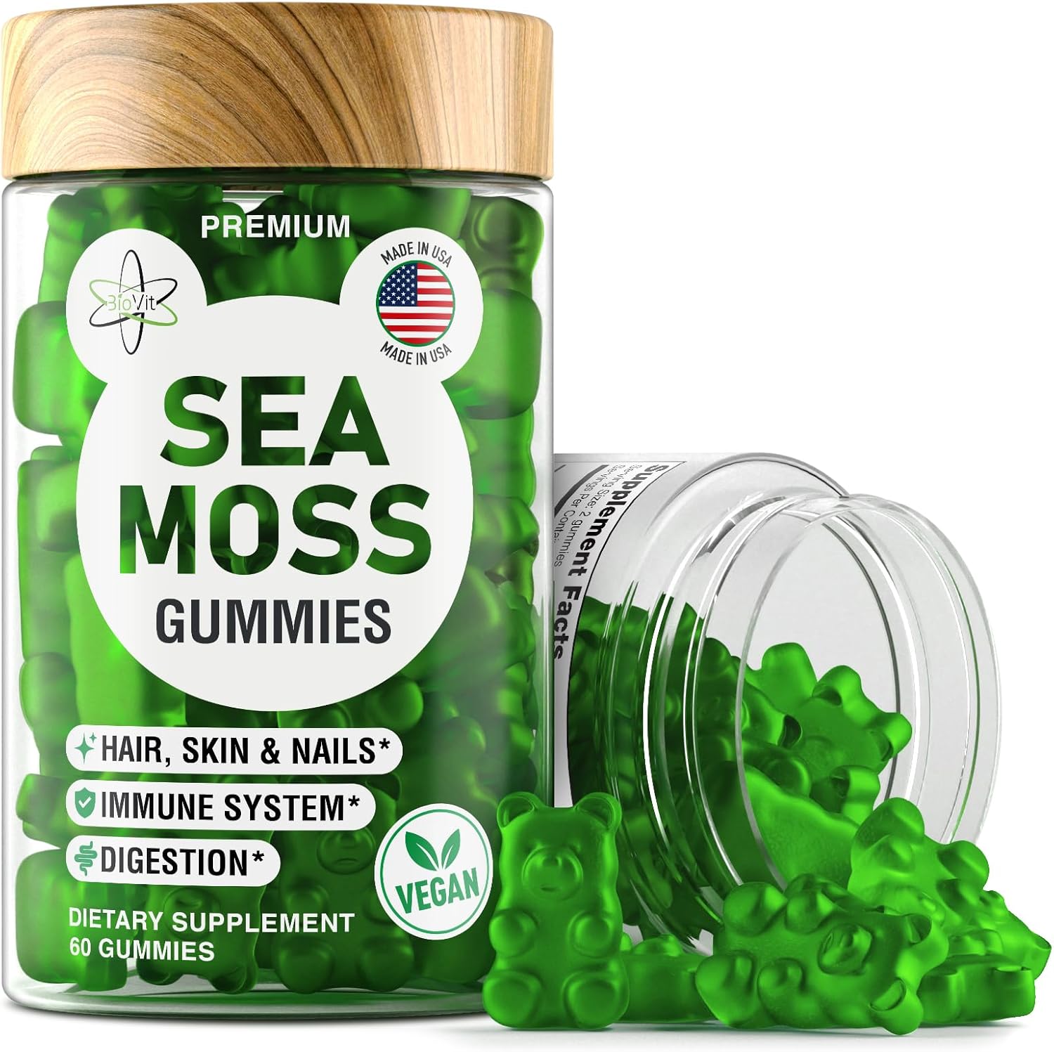 Wildcrafted Irish Sea Moss Gummies with Bladderwrack & Burdock Root Extract - 60 Vegan Sea Moss Gel Gummies for Adults & Kids