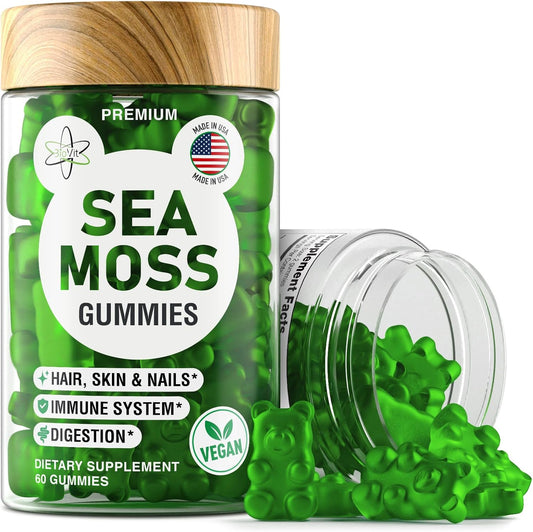 Wildcrafted Irish Sea Moss Gummies with Bladderwrack & Burdock Root Extract - 60 Vegan Sea Moss Gel Gummies for Adults & Kids