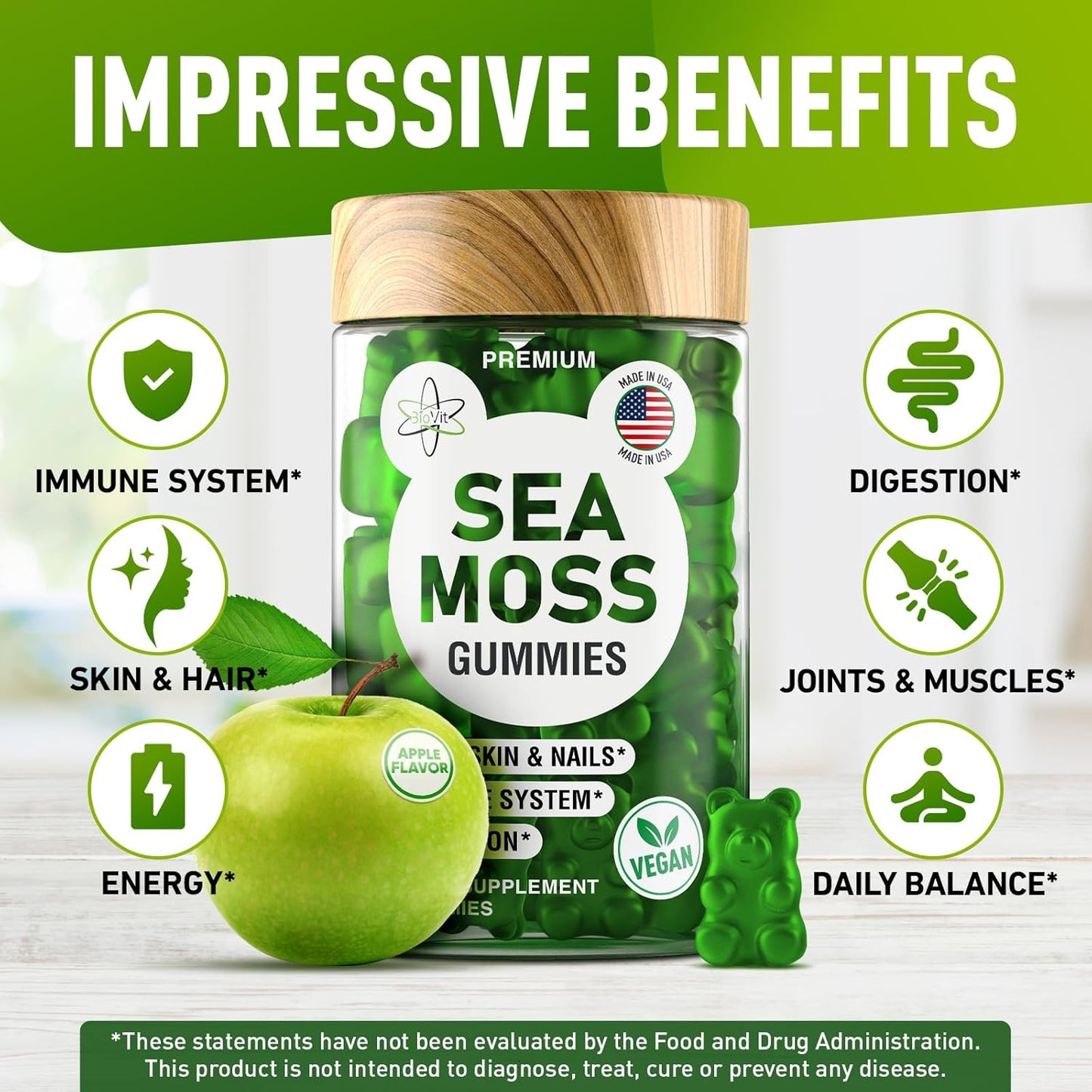 Wildcrafted Irish Sea Moss Gummies with Bladderwrack & Burdock Root Extract - 60 Vegan Sea Moss Gel Gummies for Adults & Kids