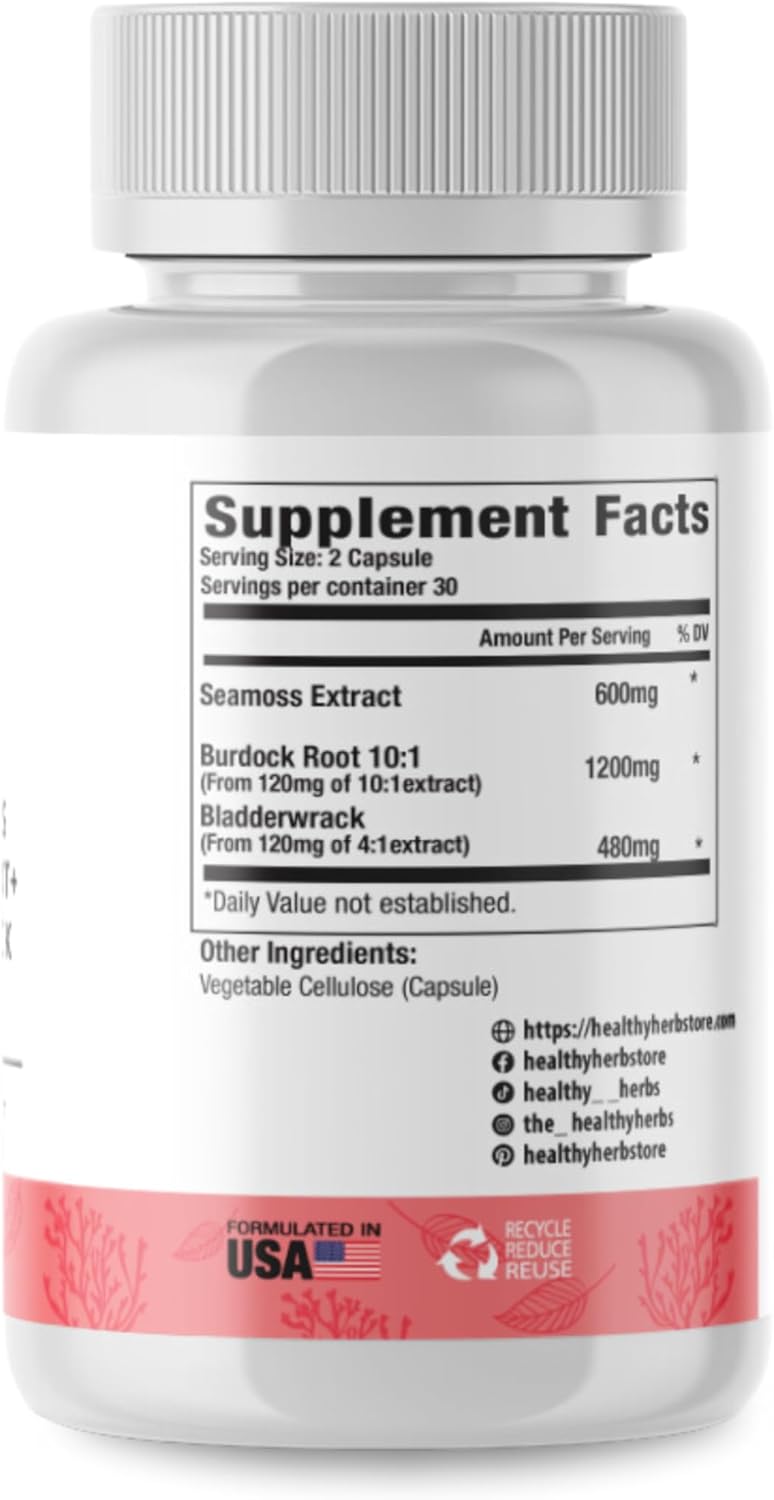 Wildcrafted Sea Moss Capsules | 2280mg Ocean Greens Complex Superblend | Vegan Non-GMO Supplement | US-Made Easy-Swallow Capsules (3-Pack)