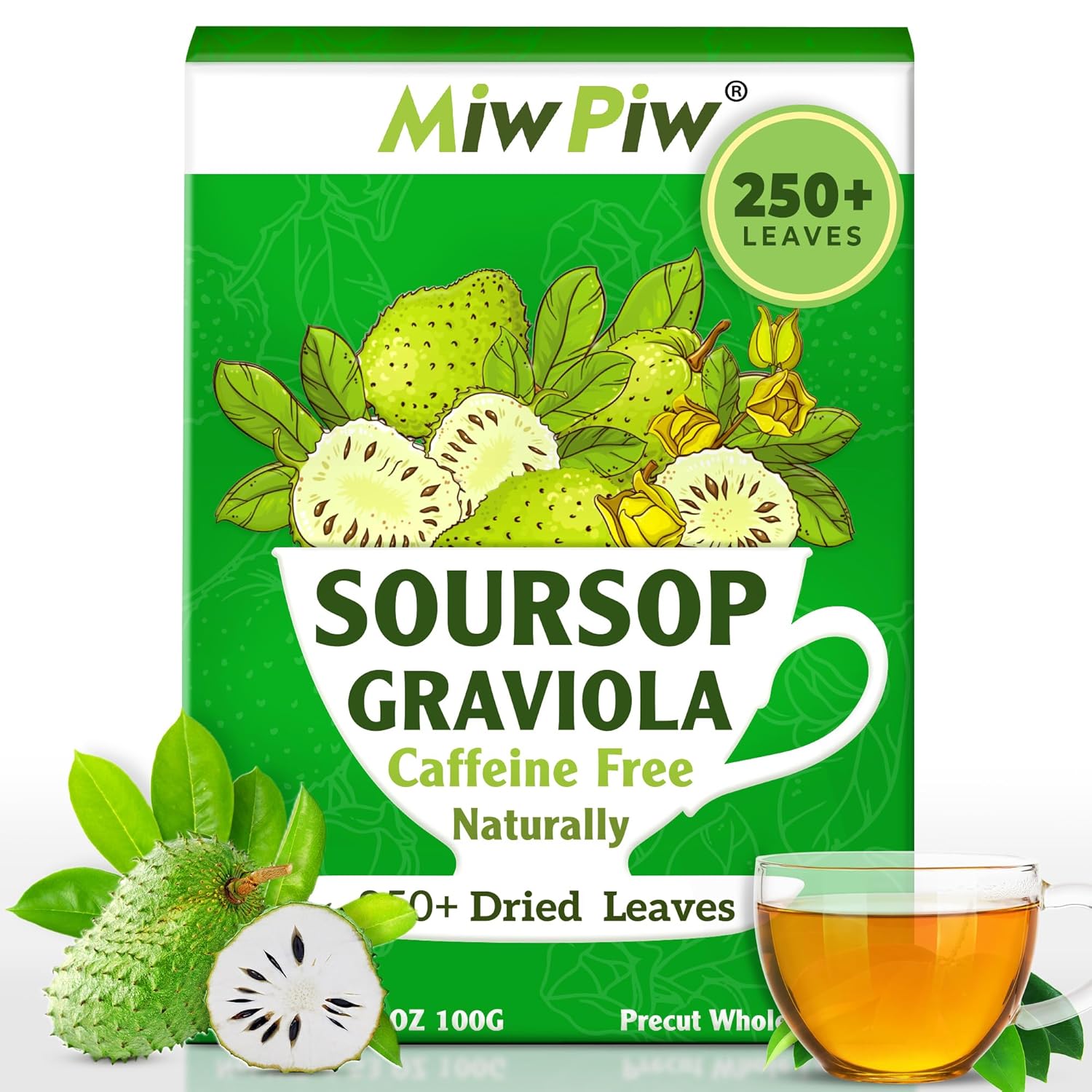 Wildcrafted Soursop Graviola Dried Leaf Tea - 250+ Guanabana Leaves, Gluten-Free, Precut Loose Herbal Tea for Relaxation and Sleep