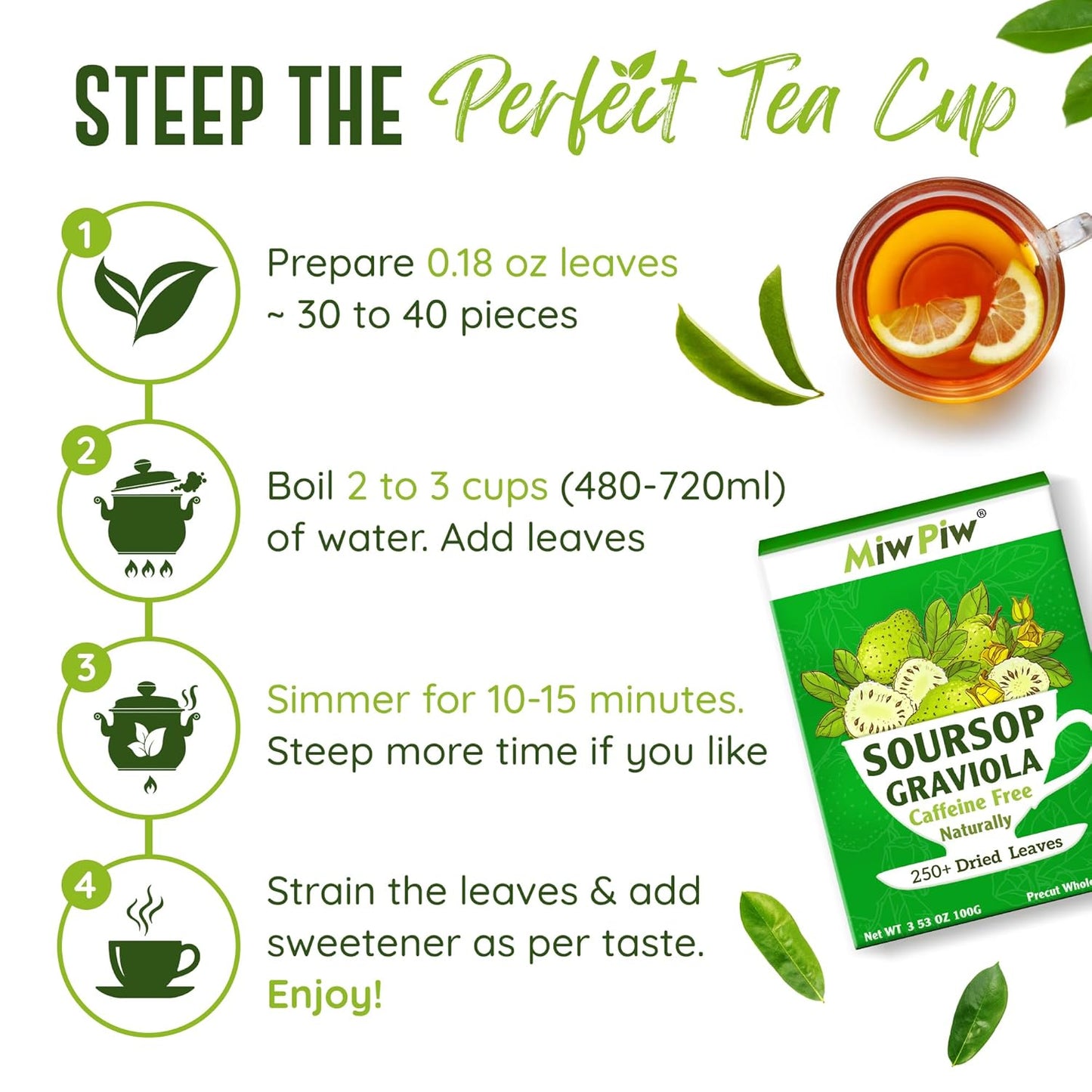 Wildcrafted Soursop Graviola Dried Leaf Tea - 250+ Guanabana Leaves, Gluten-Free, Precut Loose Herbal Tea for Relaxation and Sleep