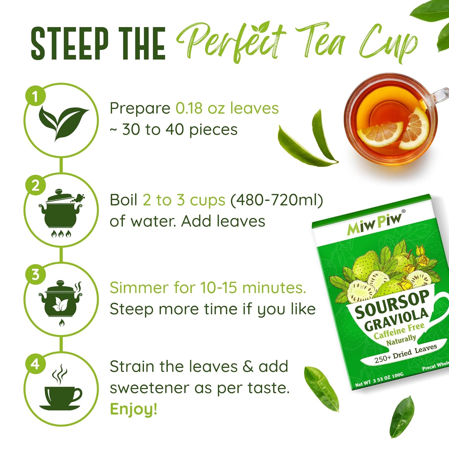 Wildcrafted Soursop Graviola Dried Leaf Tea - 250+ Guanabana Leaves, Gluten-Free, Precut Loose Herbal Tea for Relaxation and Sleep