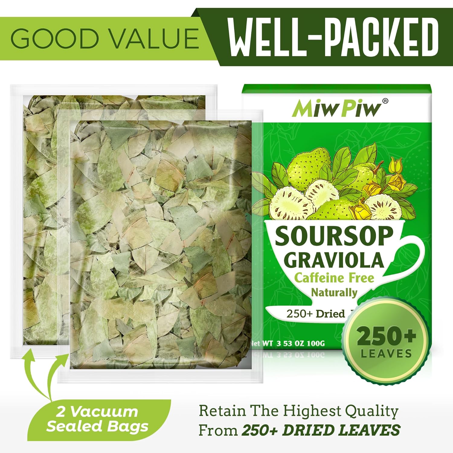 Wildcrafted Soursop Graviola Dried Leaf Tea - 250+ Guanabana Leaves, Gluten-Free, Precut Loose Herbal Tea for Relaxation and Sleep