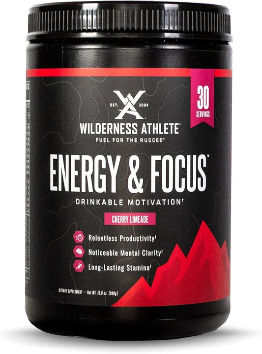 Wilderness Athlete Energy Drink Mix for Women & Men - Natural Caffeine, Low-Carb, Zero Sugar - Cherry Limeade Flavor - 30 Servings
