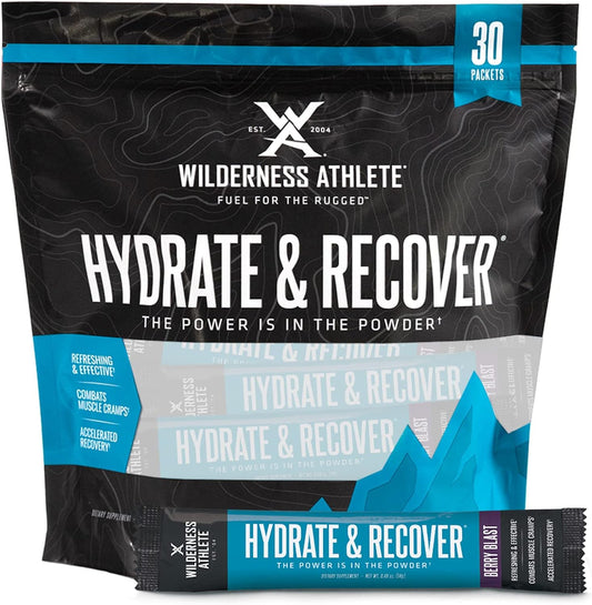 Wilderness Athlete Hydrate & Recover Berry Blast Electrolyte Drink Mix - 30 Single Serving Packets for Fast Recovery