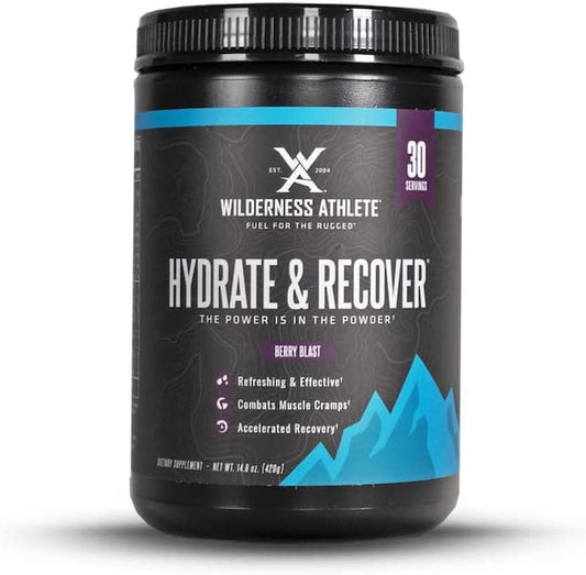 Wilderness Athlete Hydrate & Recover Drink Mix with BCAAs and 1000mg Vitamin C - Berry Blast Flavor - 30 Servings