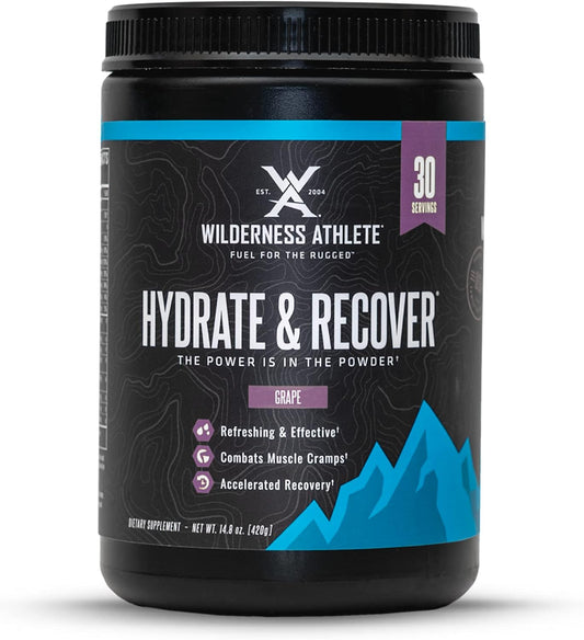 Wilderness Athlete Hydrate & Recover Liquid Electrolyte Drink Mix - BCAAs for Faster Recovery - 1000mg Vitamin C - Grape Flavor - 30 Servings