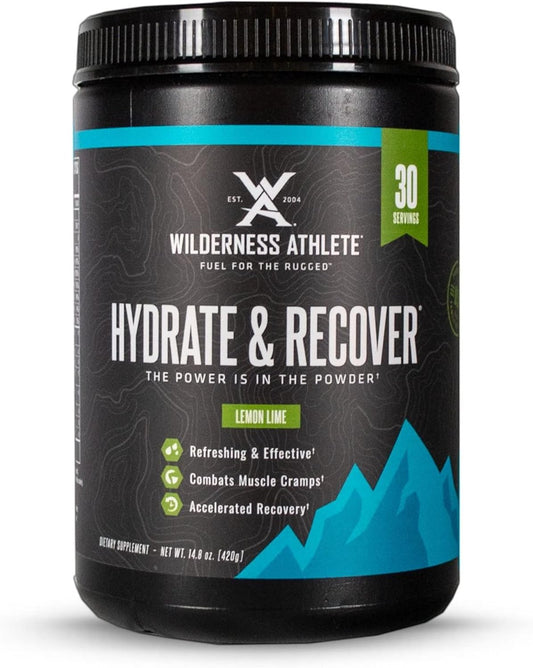Wilderness Athlete Hydrate & Recover Powder Mix - Electrolyte Drink with BCAAs & Vitamin C for Faster Recovery - Lemon Lime Flavor - 30 Servings