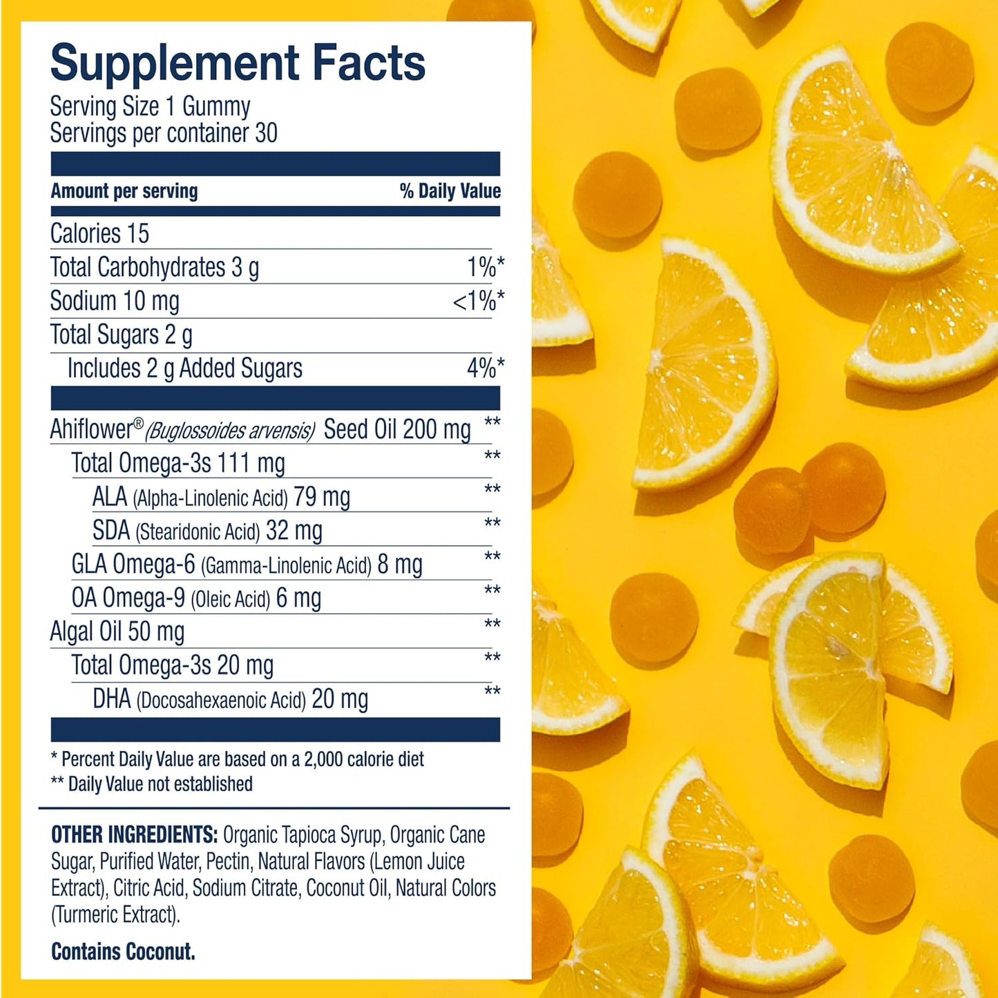 Wiley's Finest Kids Vegan Omega-3 Gummies - Vegetarian Lemon Flavored Supplement with Natural Sugar - Gluten-Free DHA, ALA & SDA - 30 Gummies
