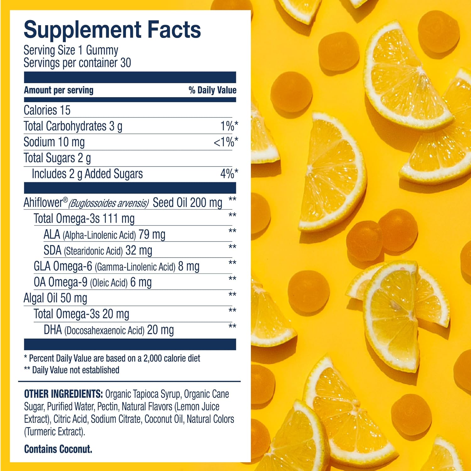 Wiley's Finest Kids Vegan Omega-3 Gummies - Vegetarian Lemon Flavored Supplement with Natural Sugar - Gluten-Free DHA, ALA & SDA - 30 Gummies