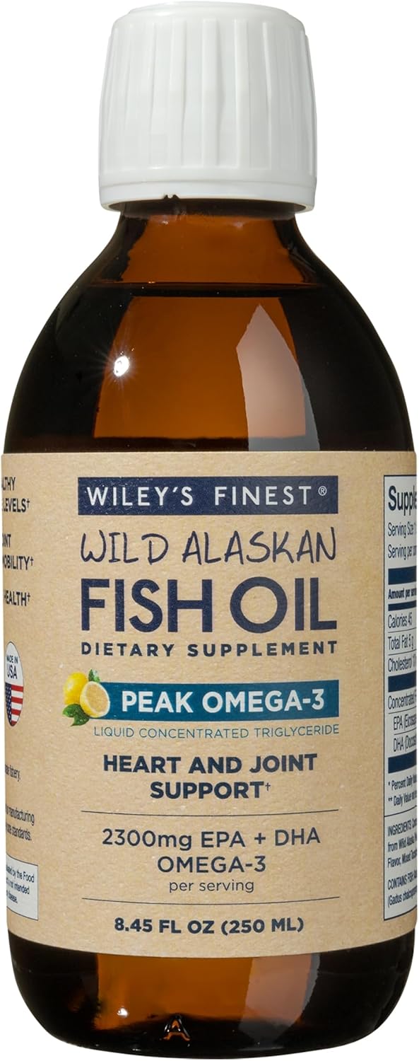 Wiley's Finest Peak Omega-3 Liquid Fish Oil Supplement - 2300mg EPA and DHA - Lemon Flavor - 8.45 Oz (50 Servings)