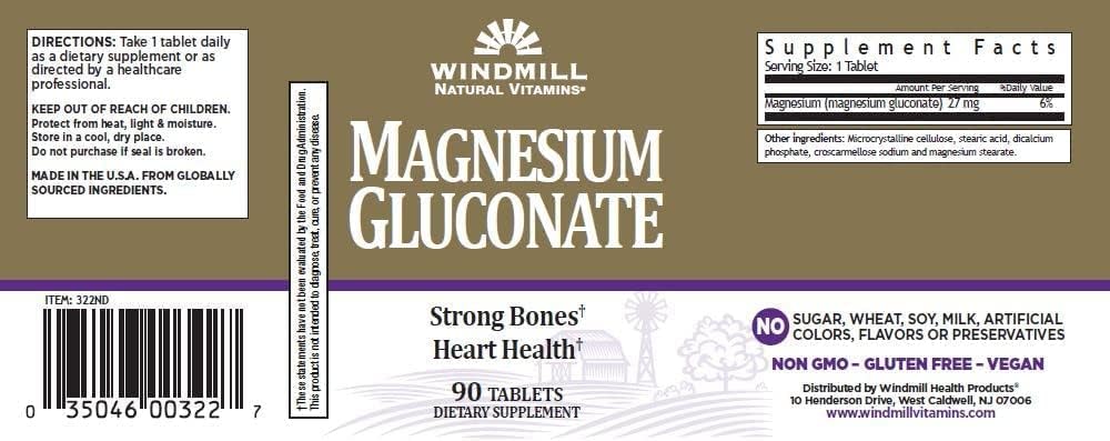 Windmill Magnesium Gluconate 500mg Tablets - 90 Count