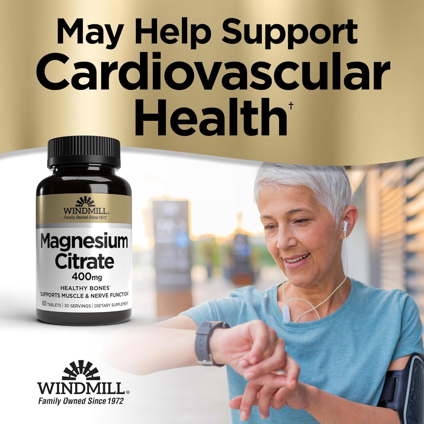 Windmill Natural Vitamins Magnesium Citrate 400 mg Capsules, Immune & Heart Health Support, Muscle Recovery, 60 Count