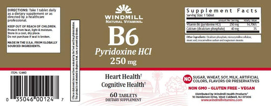 Windmill Vitamin B-6 250mg - Pack of 3, 60 Tablets Each - Health and Beauty