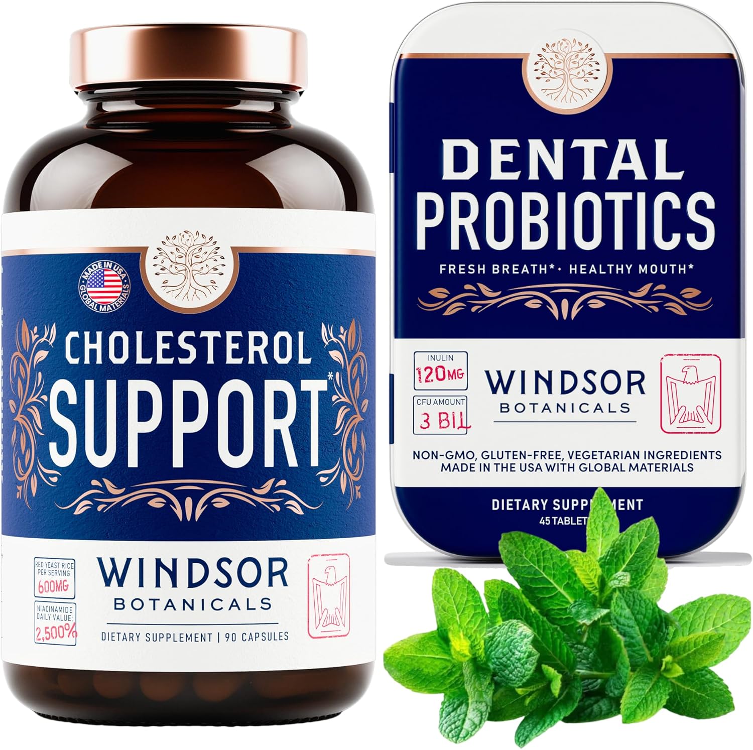 Windsor Botanicals Cholesterol Support and Fresh Breath Dental Probiotics Bundle