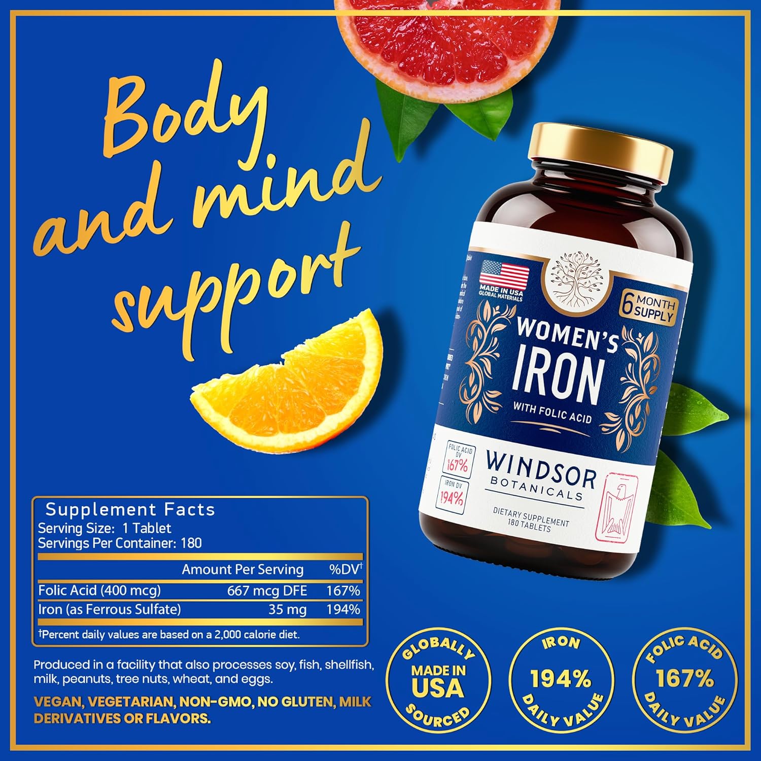 Windsor Botanicals Inositol and Iron Tablets for Women's Fertility and Pregnancy Support