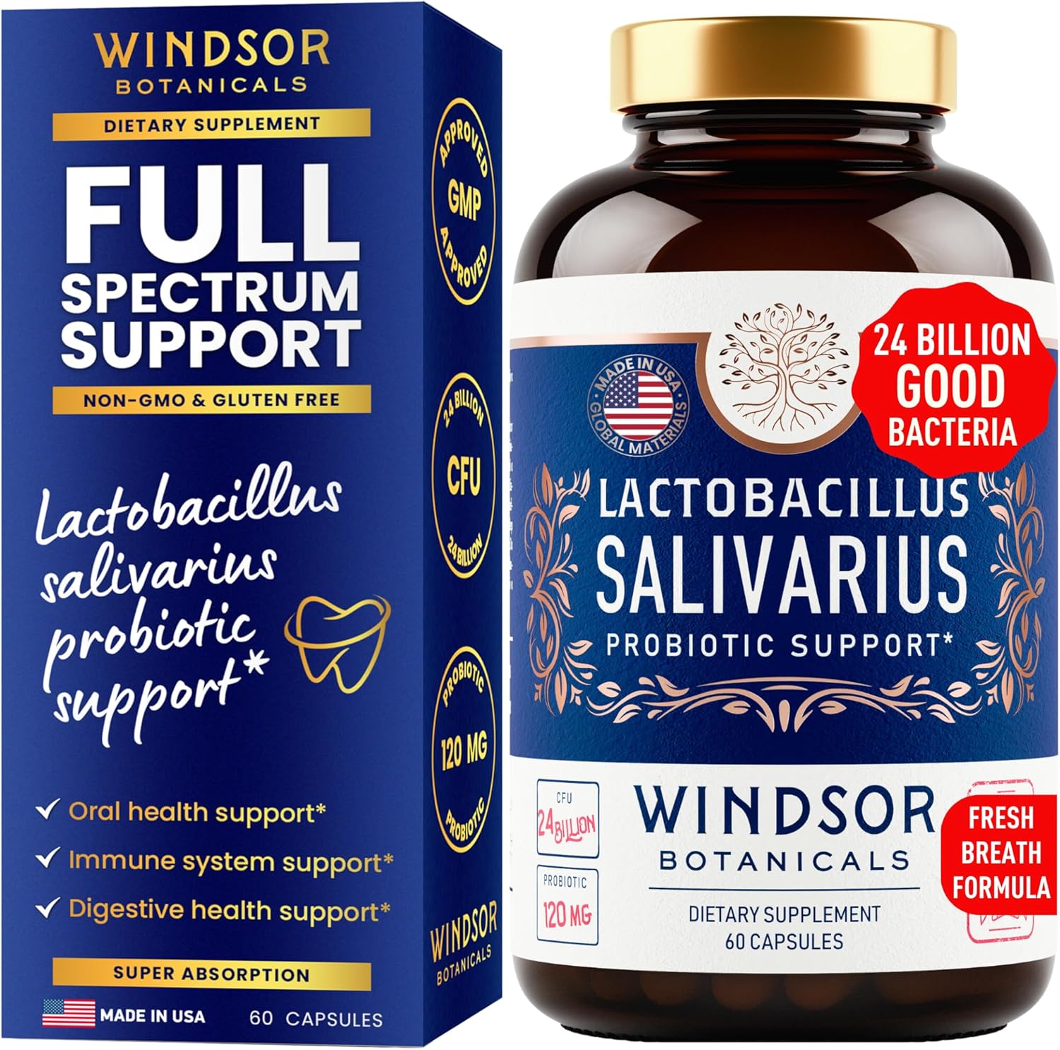 WINDSOR BOTANICALS Lactobacillus Salivarius Probiotic and Dental Health Bundle for Oral Care