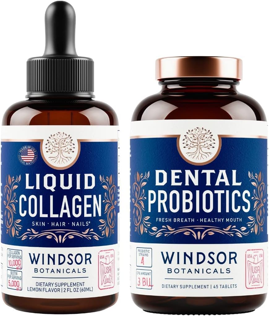 WINDSOR BOTANICALS Liquid Collagen Peptides and Dental Probiotics Bundle for Fresh Breath - BoostGo Australia