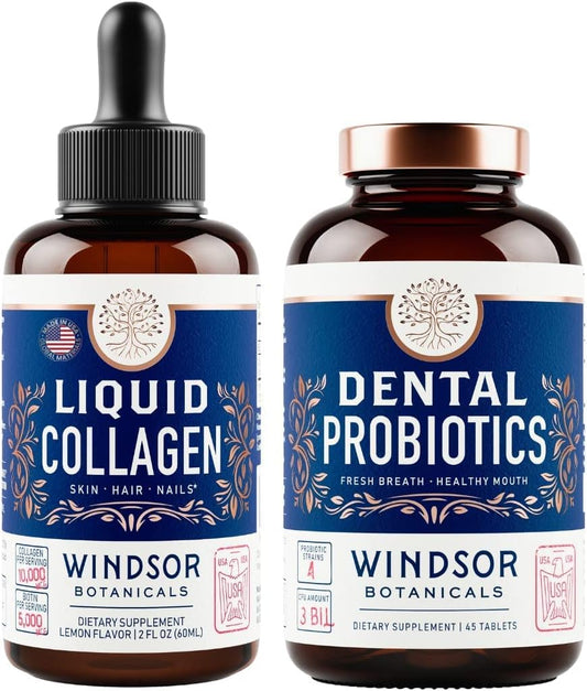WINDSOR BOTANICALS Liquid Collagen Peptides and Dental Probiotics Bundle for Fresh Breath - BoostGo Australia
