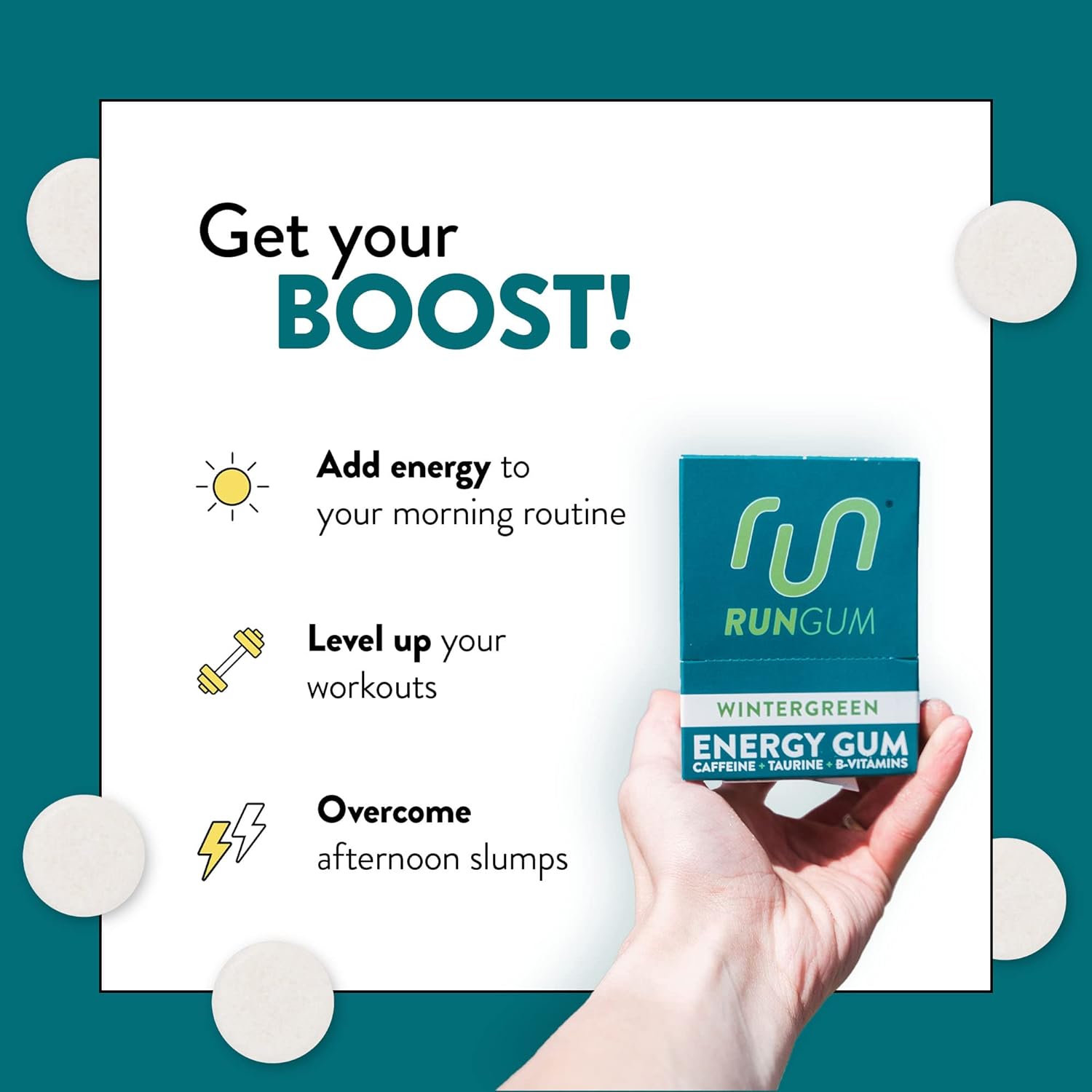 Wintergreen Chewing Gum by RUN GUM, 24 pieces per Box (Pack of 12) - BoostGo Australia