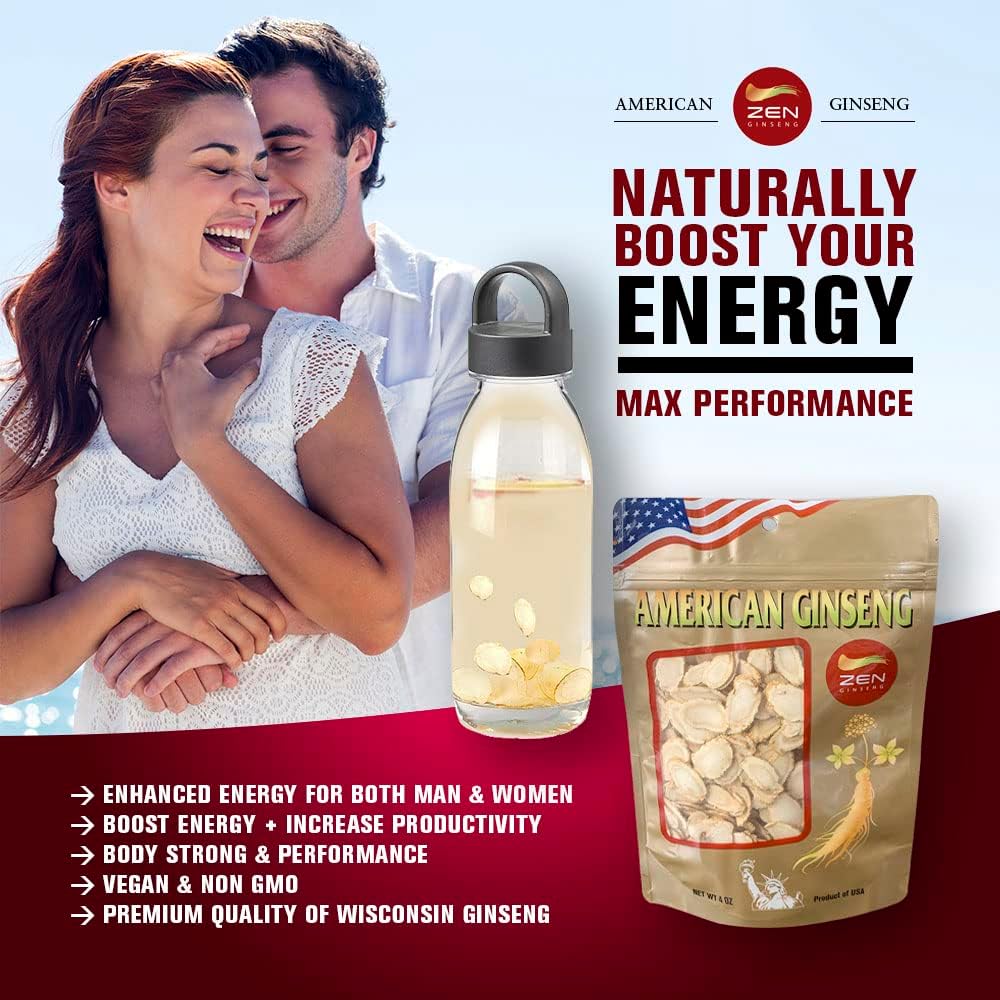 Wisconsin Ginseng Slices: Panax Ginseng for Immunity, Energy, and Stamina - 1 Bag for Men and Women.