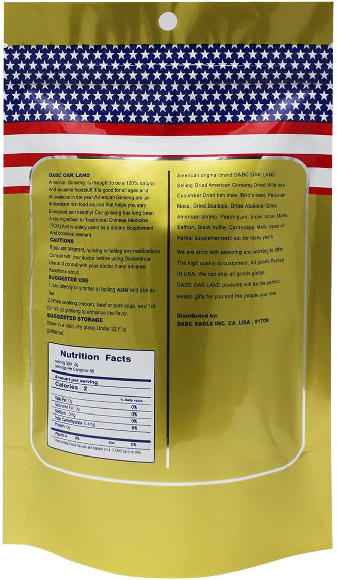 Wisconsin-Grown American Ginseng Slices (113g) - Ideal for Making Ginseng Tea - DABC OAK LAND Ginseng Root Slice Bag
